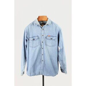 Vintage 90's JORDACHE Blue Cotton Denim Button Down Shirt, Size L